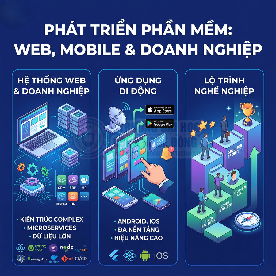 Banner giới thiệu dịch vụ phát triển phần mềm web, ứng dụng di động Android iOS và lộ trình nghề nghiệp IT