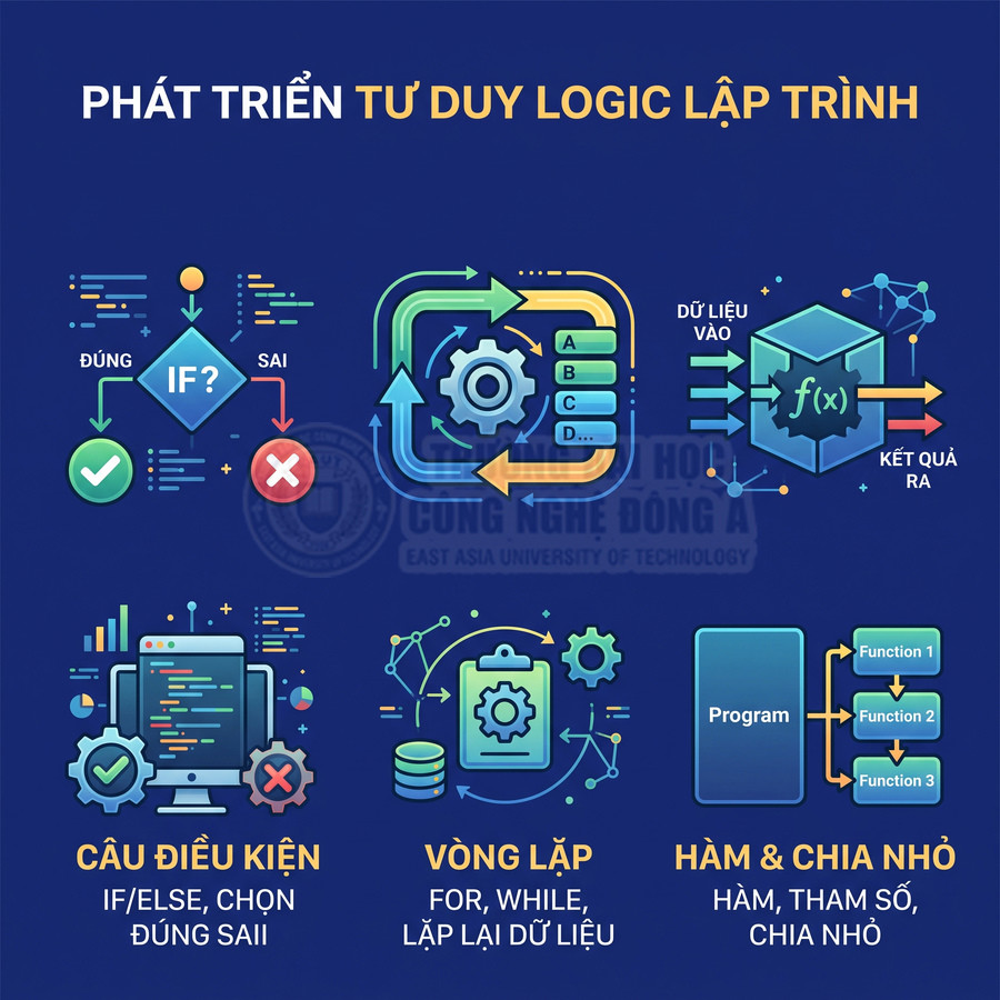 Minh họa phát triển tư duy logic lập trình với câu điều kiện, vòng lặp, hàm và chia nhỏ chương trình