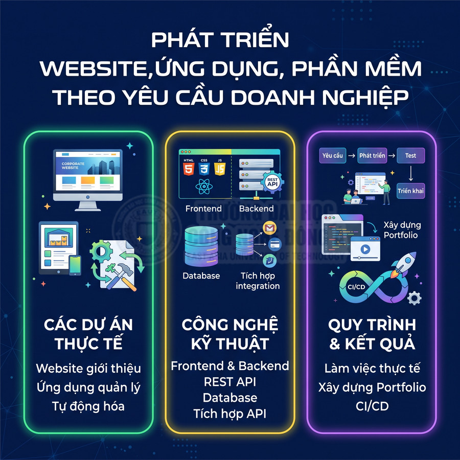Thiết kế giới thiệu dịch vụ phát triển website, ứng dụng, phần mềm doanh nghiệp với công nghệ frontend backend CI CD