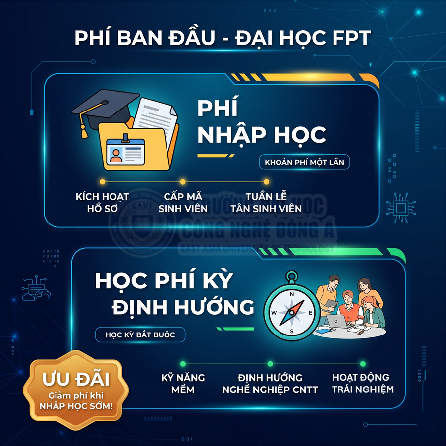 Banner giới thiệu phí nhập học và học phí kỳ định hướng, ưu đãi giảm phí nhập học sớm tại Đại học FPT