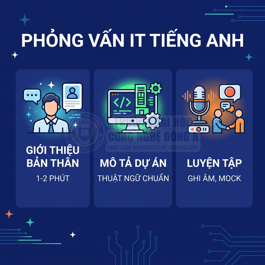 Hướng dẫn luyện phỏng vấn IT tiếng Anh với giới thiệu bản thân mô tả dự án và luyện tập ghi âm mock