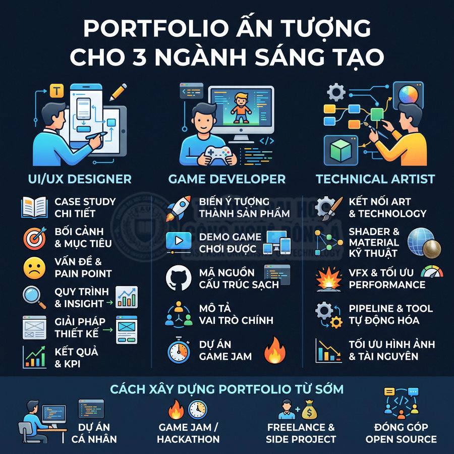 Infographic hướng dẫn xây dựng portfolio ấn tượng cho UI UX designer game developer và technical artist