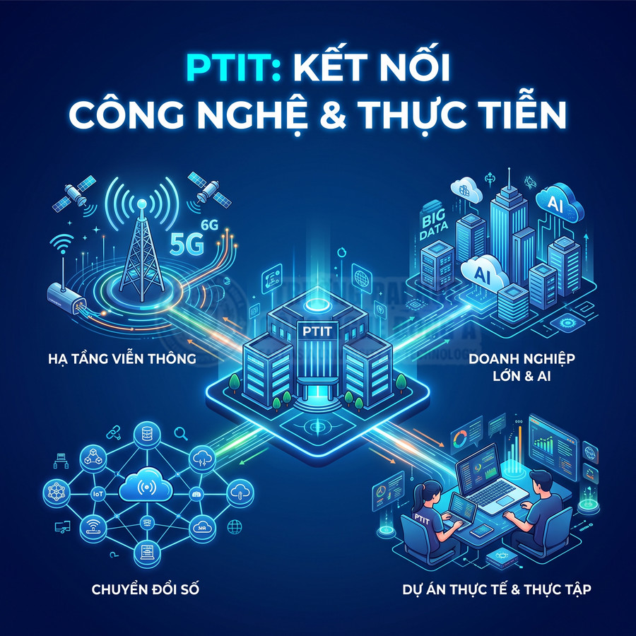 PTIT kết nối hạ tầng viễn thông 5G, chuyển đổi số, doanh nghiệp AI và dự án thực tế cho sinh viên
