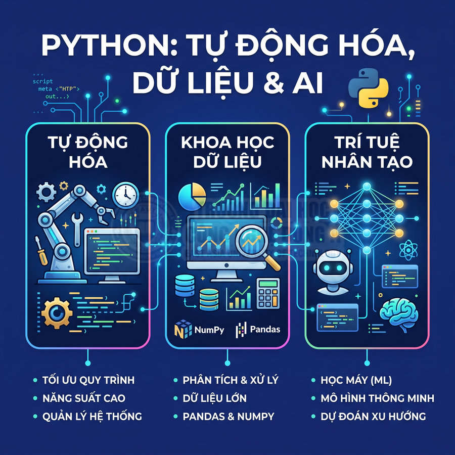 Ứng dụng Python trong tự động hóa, khoa học dữ liệu và trí tuệ nhân tạo với minh họa trực quan