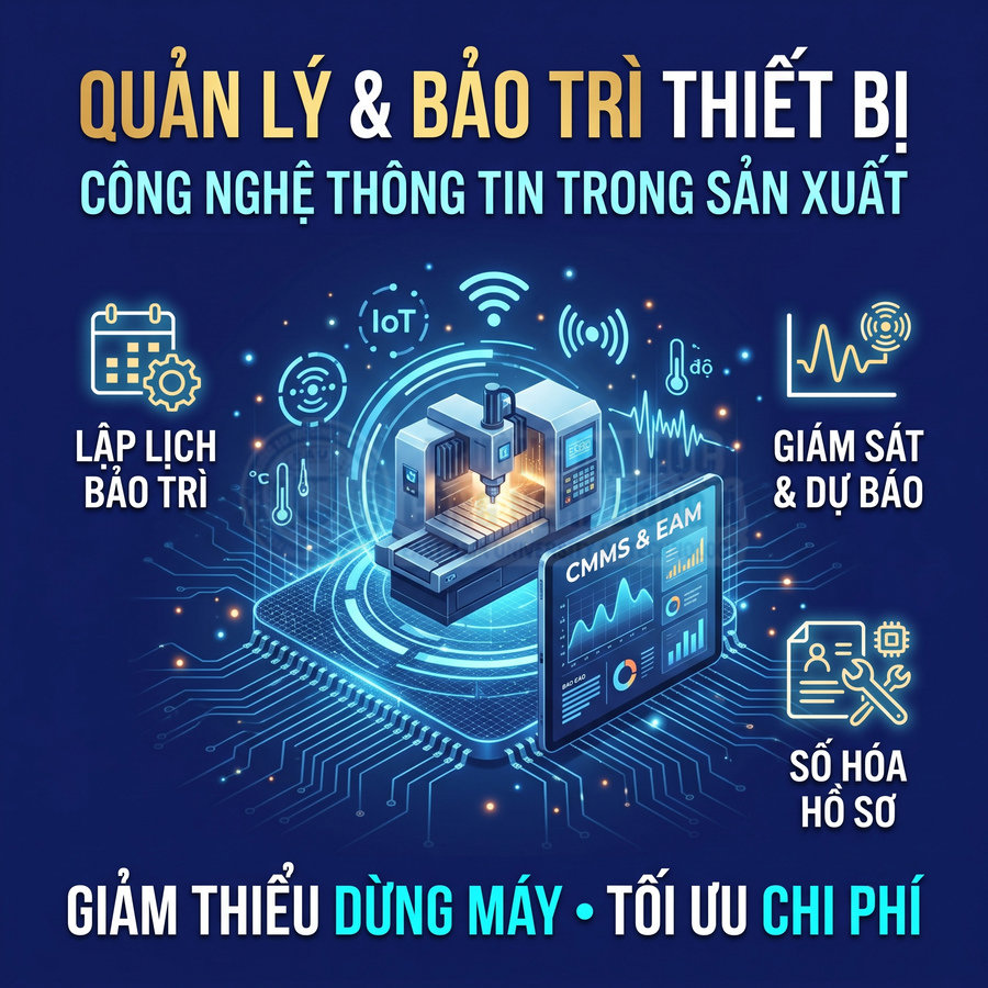 Hệ thống quản lý và bảo trì thiết bị công nghệ thông tin trong sản xuất với phần mềm CMMS và EAM, giám sát máy móc và tối ưu chi phí