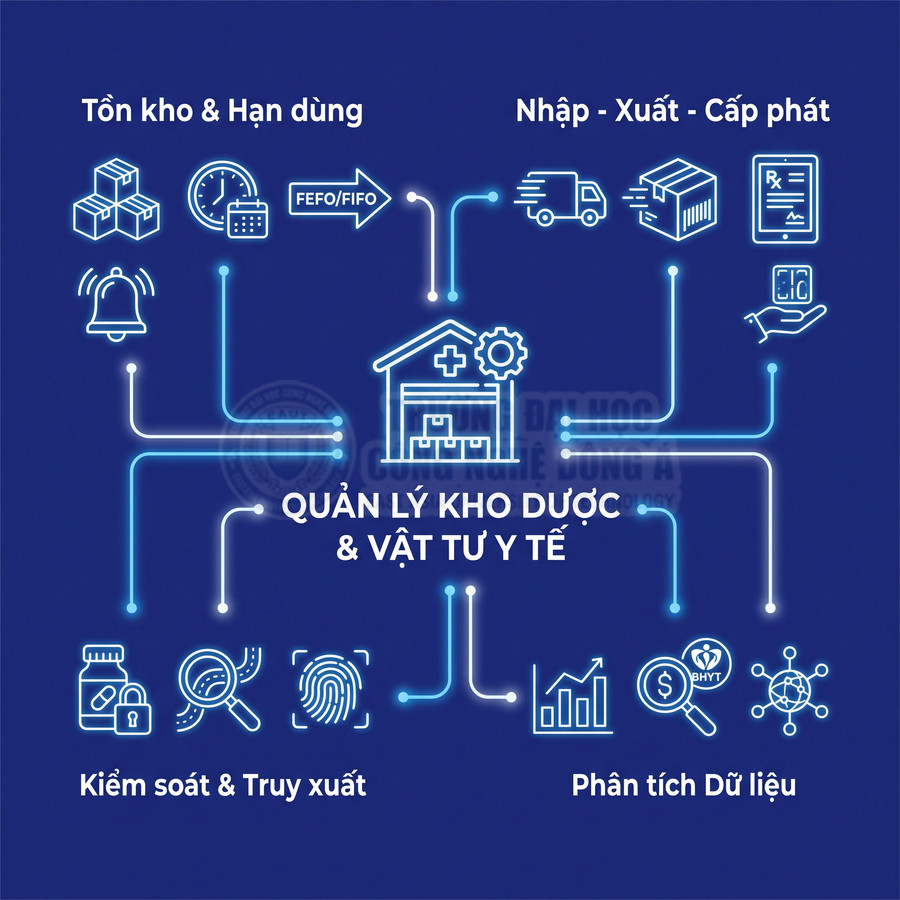 Phần mềm quản lý kho dược và vật tư y tế với chức năng kiểm soát hạn dùng, nhập xuất, truy xuất và phân tích dữ liệu