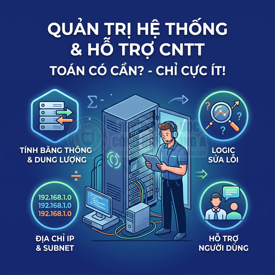 Kỹ sư IT quản trị hệ thống server, tính băng thông, địa chỉ IP và hỗ trợ người dùng trong hạ tầng mạng