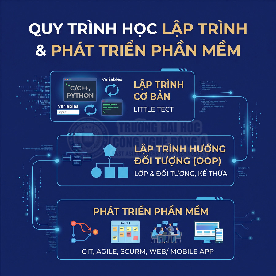Quy trình học lập trình và phát triển phần mềm với C C++ Python OOP và Agile Scrum Web Mobile