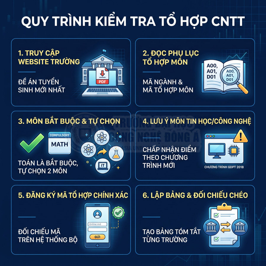 Quy trình 6 bước kiểm tra và đăng ký tổ hợp môn xét tuyển ngành công nghệ thông tin