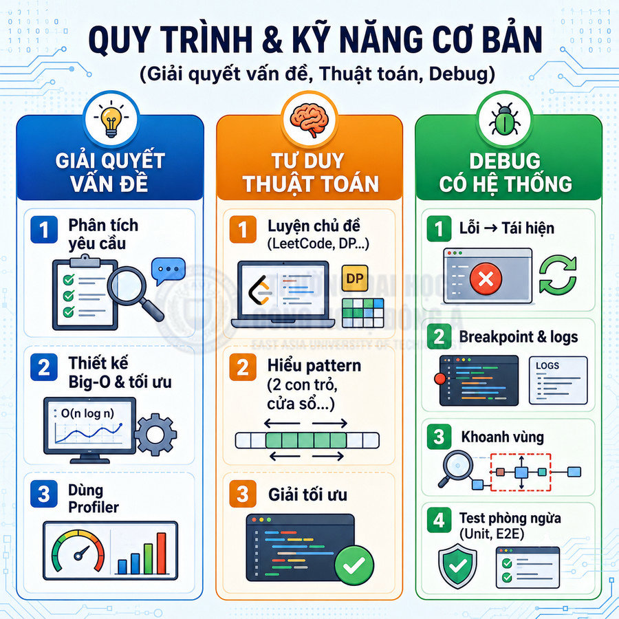 Quy trình và kỹ năng cơ bản cho lập trình viên về giải quyết vấn đề, tư duy thuật toán và debug hệ thống