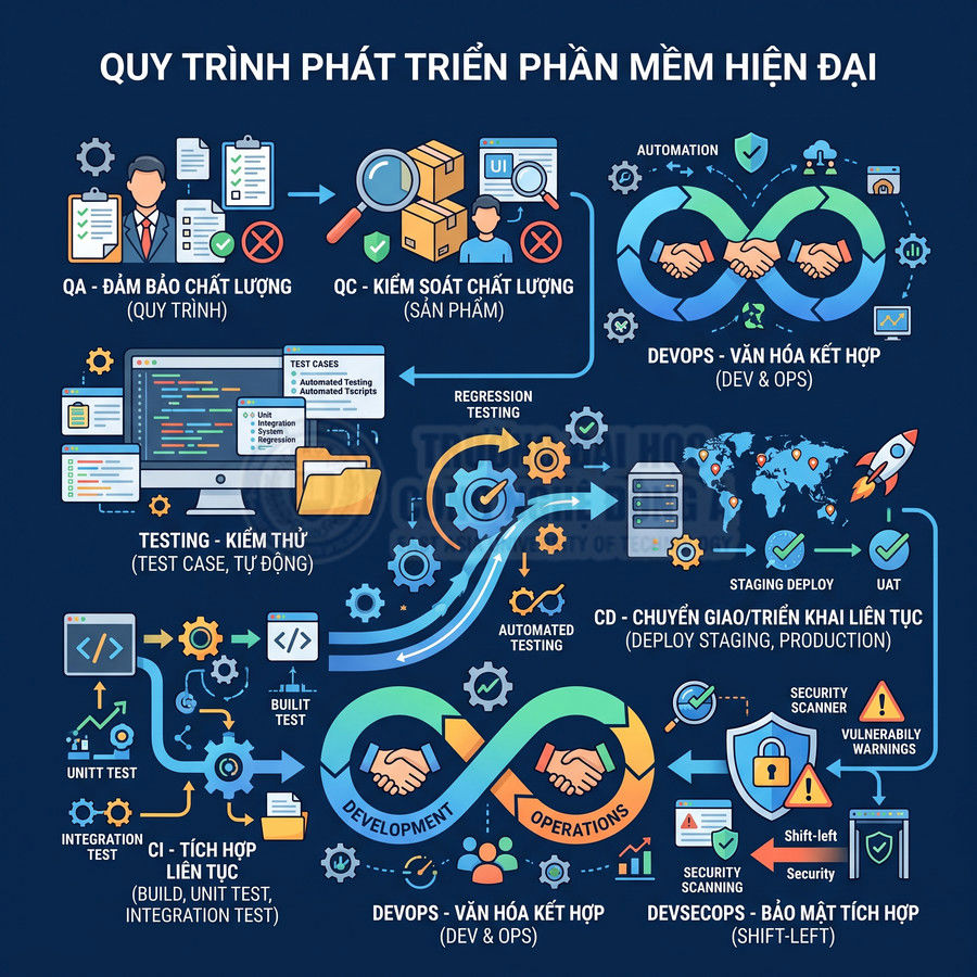 Quy trình phát triển phần mềm hiện đại với CI CD DevOps kiểm thử tự động và bảo mật tích hợp