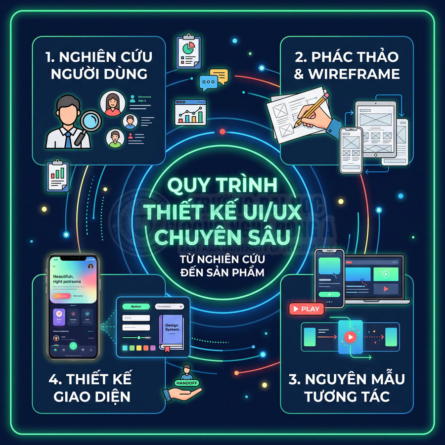 Quy trình thiết kế UI UX chuyên sâu từ nghiên cứu người dùng đến phác thảo, nguyên mẫu và thiết kế giao diện