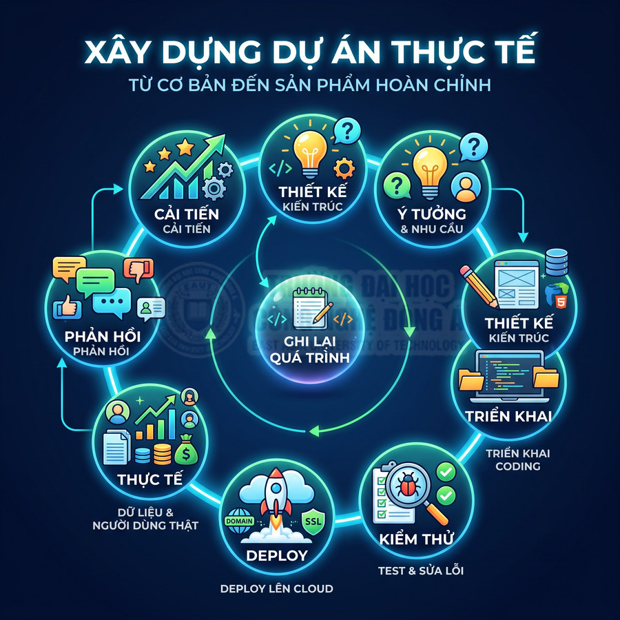 Quy trình xây dựng dự án phần mềm thực tế từ ý tưởng, thiết kế, coding, kiểm thử đến deploy và cải tiến