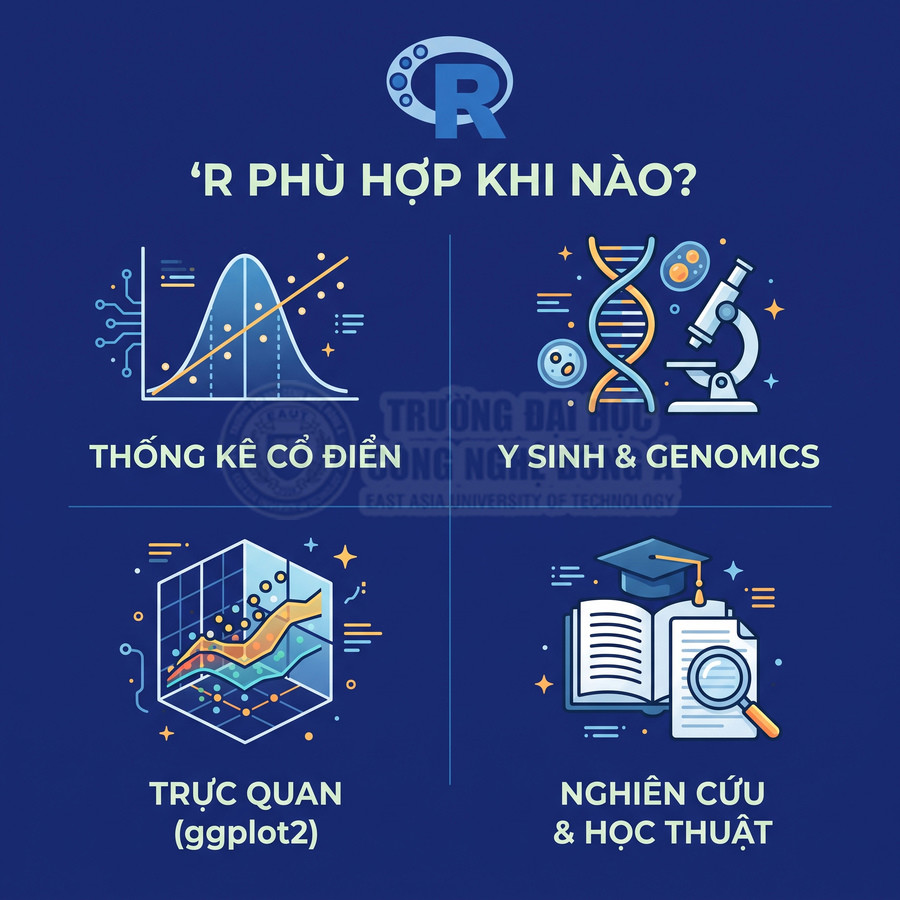 Ứng dụng ngôn ngữ lập trình R trong thống kê, y sinh genomics, trực quan ggplot2 và nghiên cứu học thuật