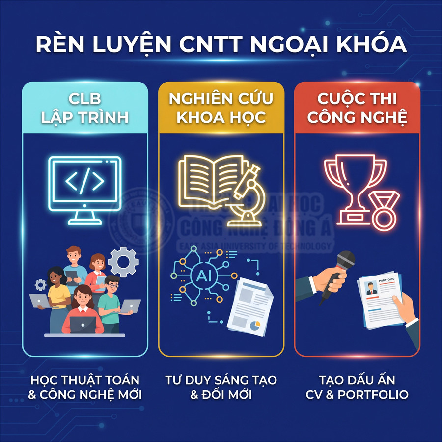 Chương trình ngoại khóa CNTT với CLB lập trình, nghiên cứu khoa học và cuộc thi công nghệ cho sinh viên