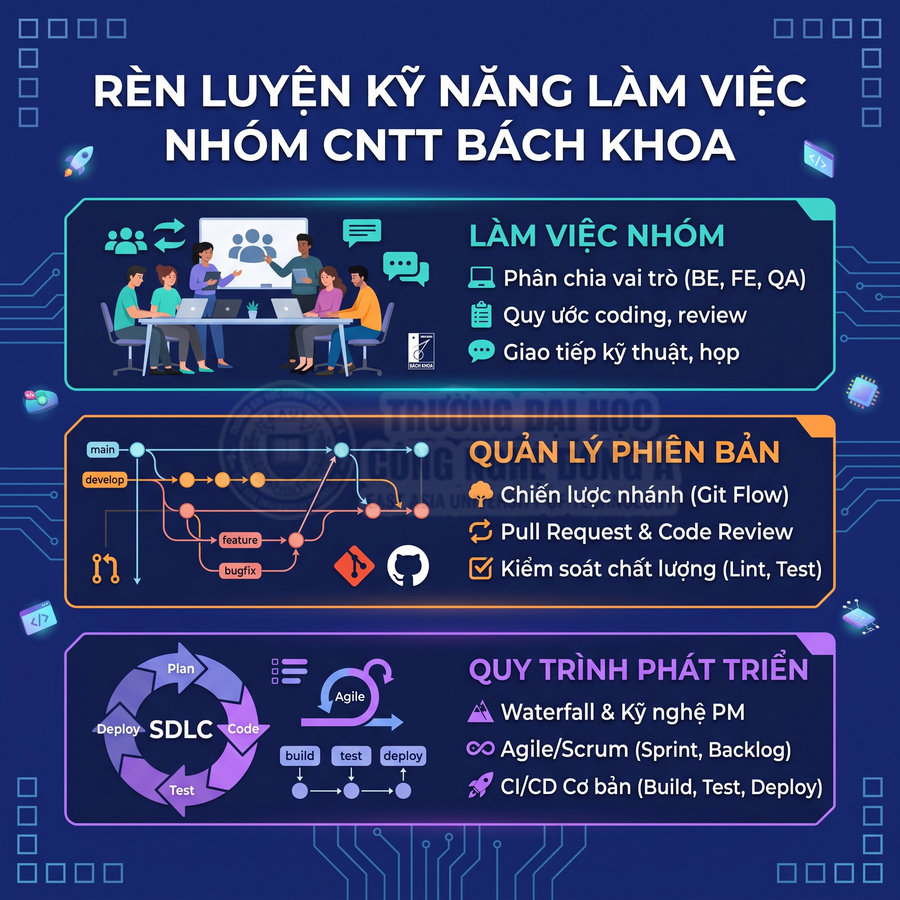 Rèn luyện kỹ năng làm việc nhóm, quản lý phiên bản và quy trình phát triển phần mềm cho sinh viên CNTT Bách Khoa