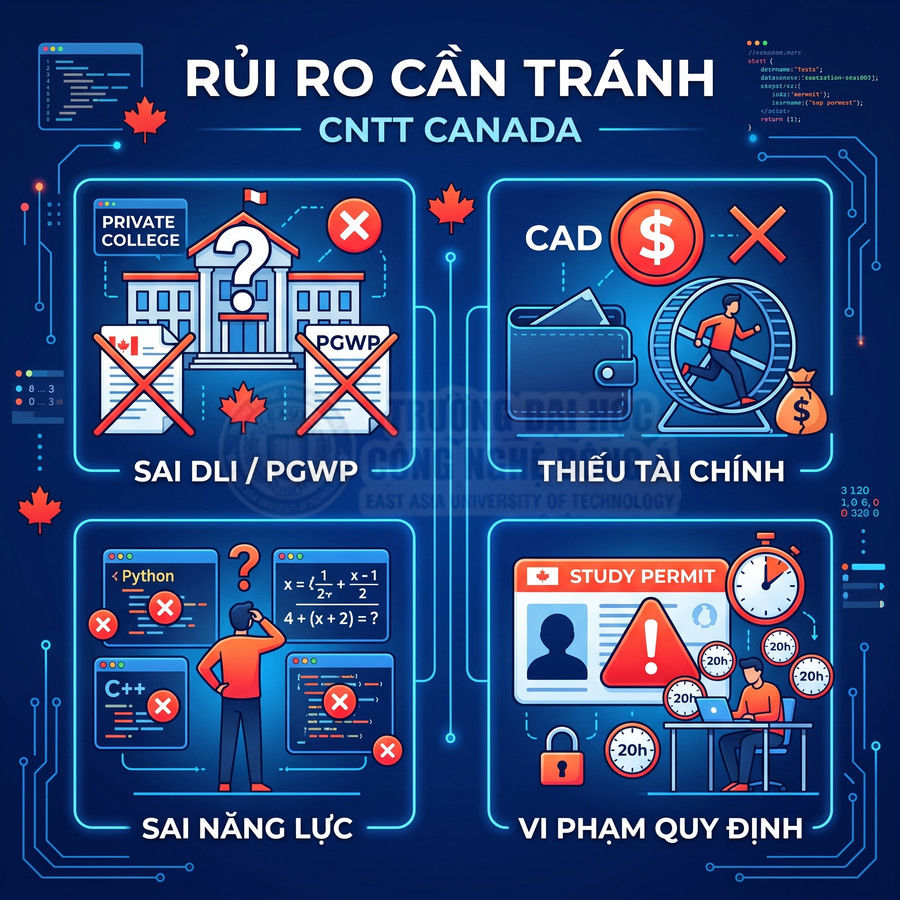 Rủi ro cần tránh khi du học ngành CNTT Canada về sai DLI PGWP, thiếu tài chính, sai năng lực và vi phạm quy định