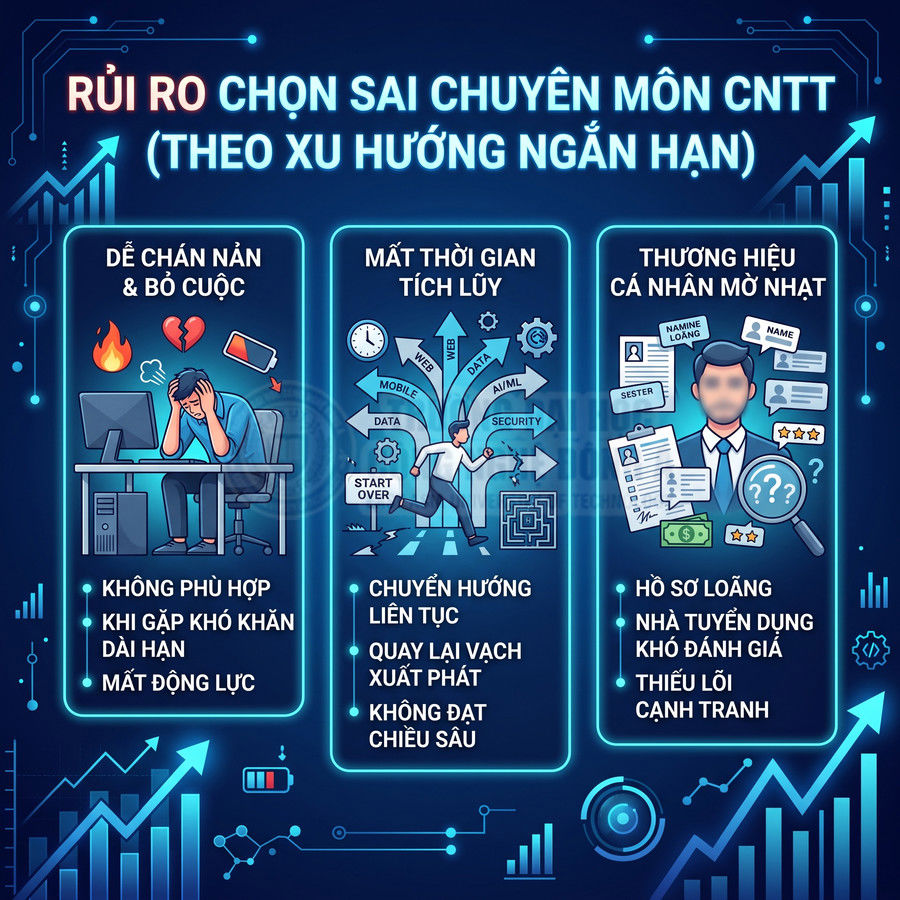 Rủi ro chọn sai chuyên môn CNTT theo xu hướng ngắn hạn với các hậu quả về thời gian, động lực và thương hiệu cá nhân