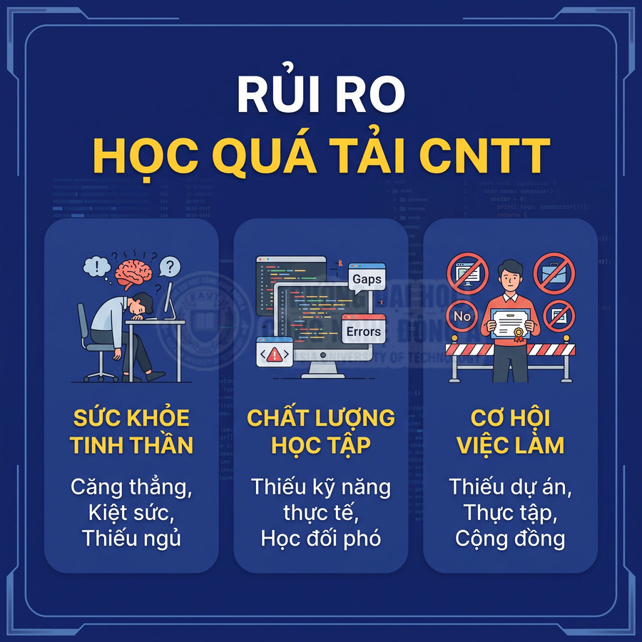 Rủi ro học quá tải ngành CNTT với vấn đề sức khỏe tinh thần, chất lượng học tập và cơ hội việc làm