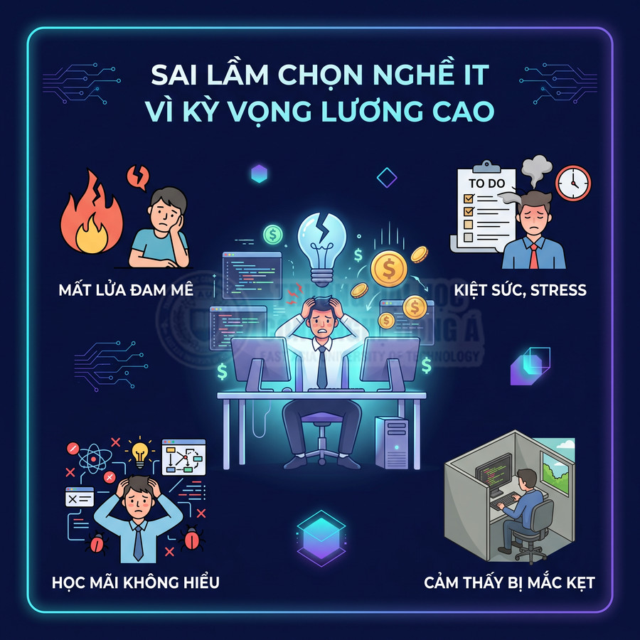 Sai lầm chọn nghề IT vì kỳ vọng lương cao dẫn đến mất đam mê, kiệt sức, stress và cảm giác mắc kẹt