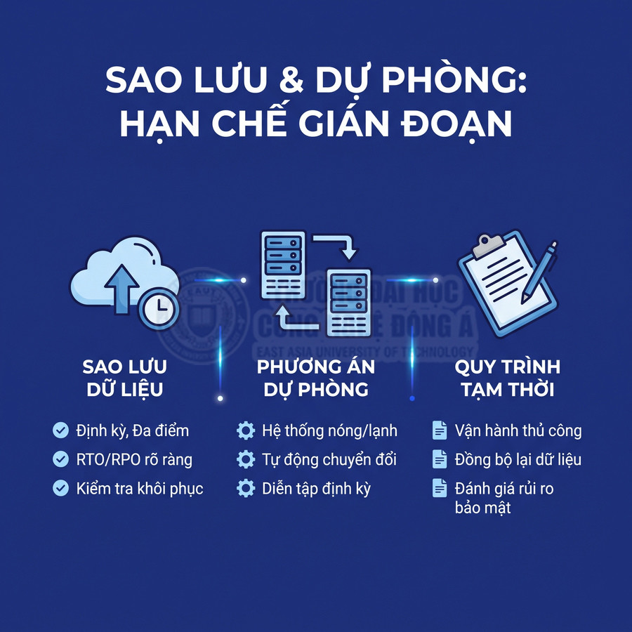 Sao lưu dữ liệu định kỳ, phương án dự phòng hệ thống và quy trình vận hành tạm thời khi gián đoạn 񟿿