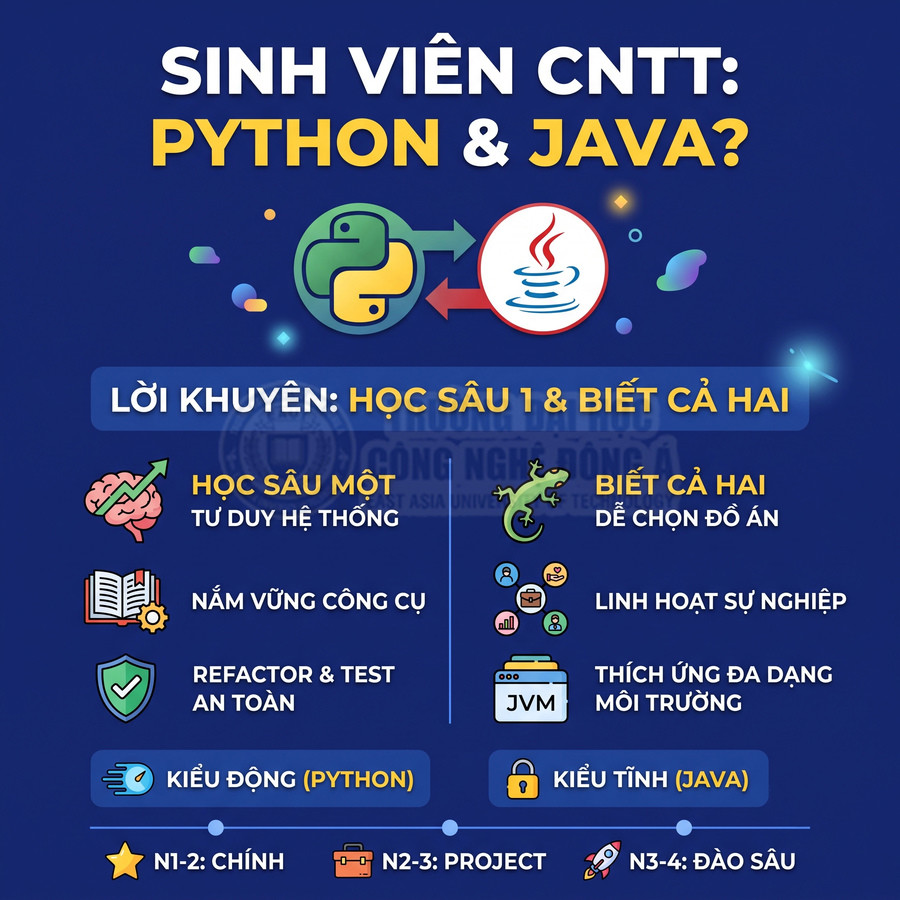 Infographic so sánh Python và Java cho sinh viên CNTT, khuyên học sâu một ngôn ngữ và biết cả hai