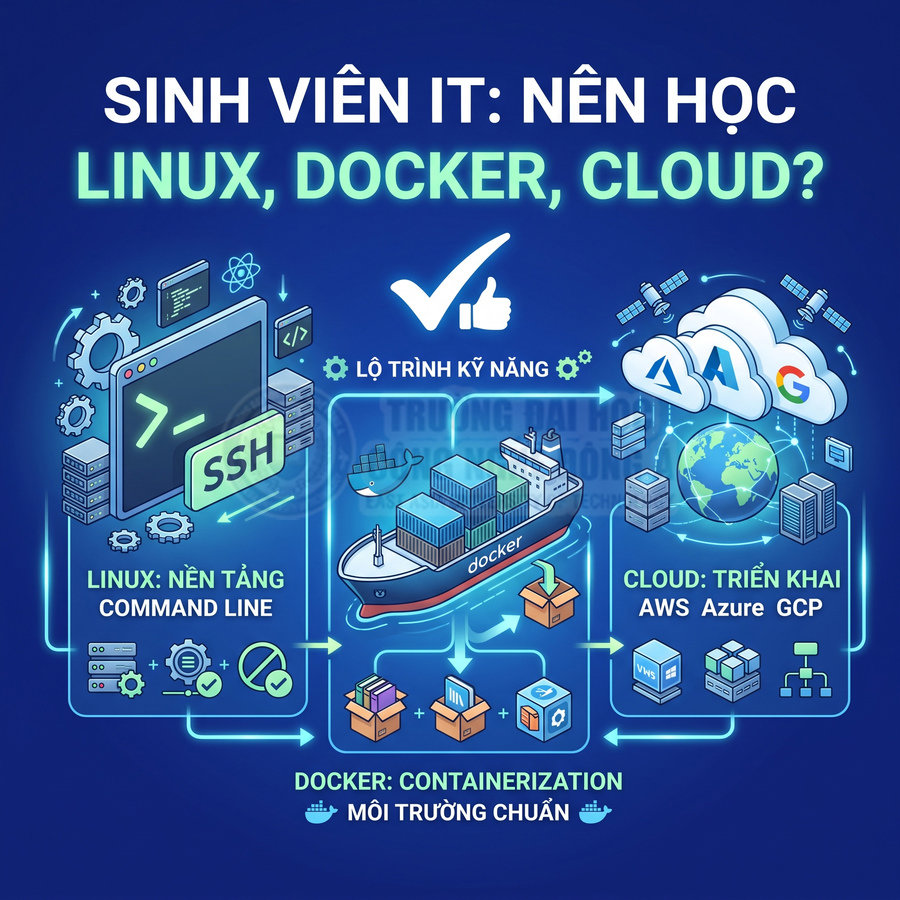 Lộ trình kỹ năng cho sinh viên IT với Linux, Docker, điện toán đám mây AWS Azure GCP