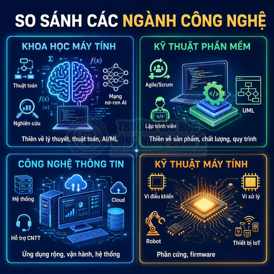 So sánh các ngành công nghệ: khoa học máy tính, kỹ thuật phần mềm, công nghệ thông tin, kỹ thuật máy tính