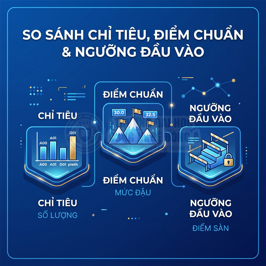 So sánh chỉ tiêu, điểm chuẩn và ngưỡng đầu vào tuyển sinh bằng biểu đồ minh họa trực quan