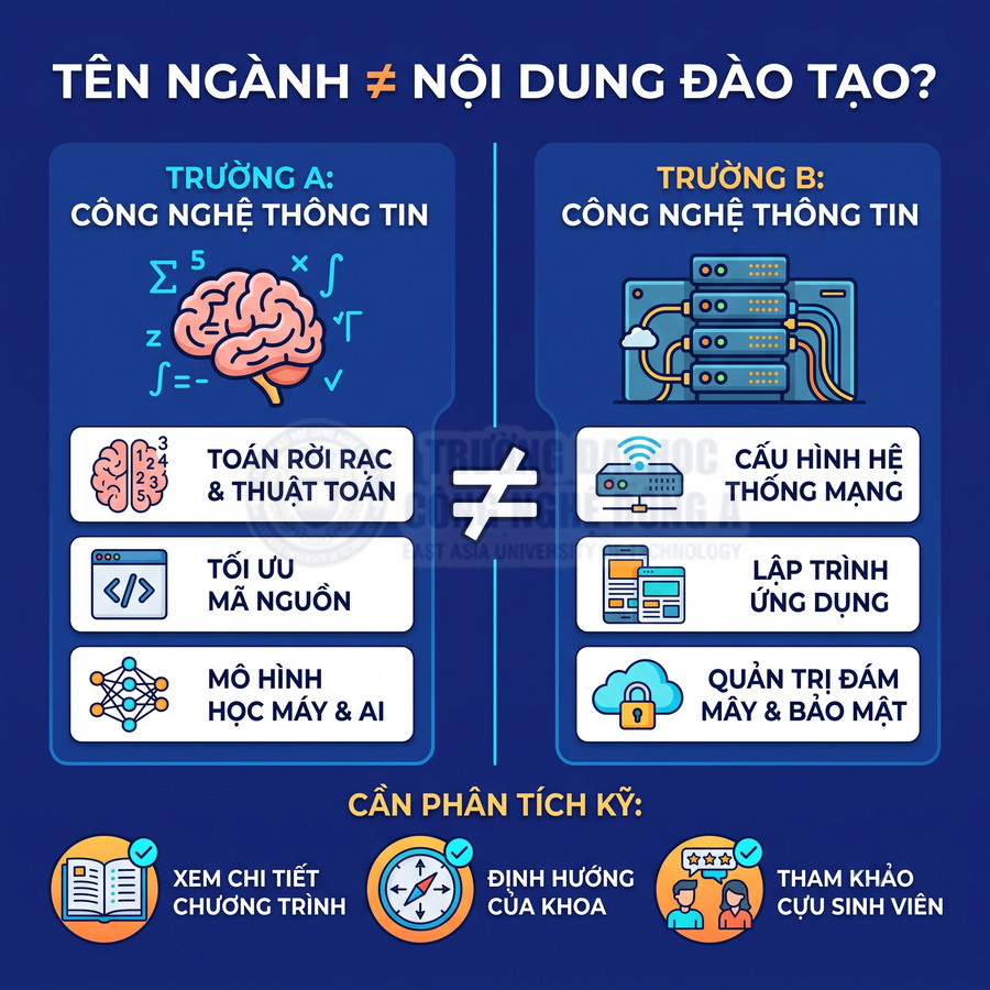 So sánh chương trình đào tạo công nghệ thông tin giữa hai trường với các chuyên ngành và kỹ năng khác nhau