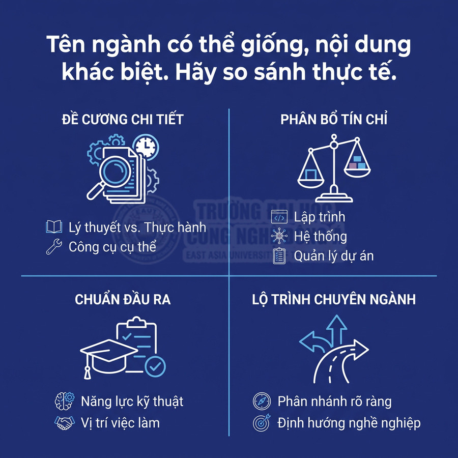 Infographic so sánh đề cương chi tiết, phân bổ tín chỉ, chuẩn đầu ra và lộ trình chuyên ngành đại học Trường Đông Á