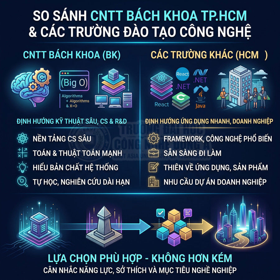 So sánh ngành CNTT Bách Khoa TP.HCM và các trường công nghệ khác về định hướng học và nghề nghiệp