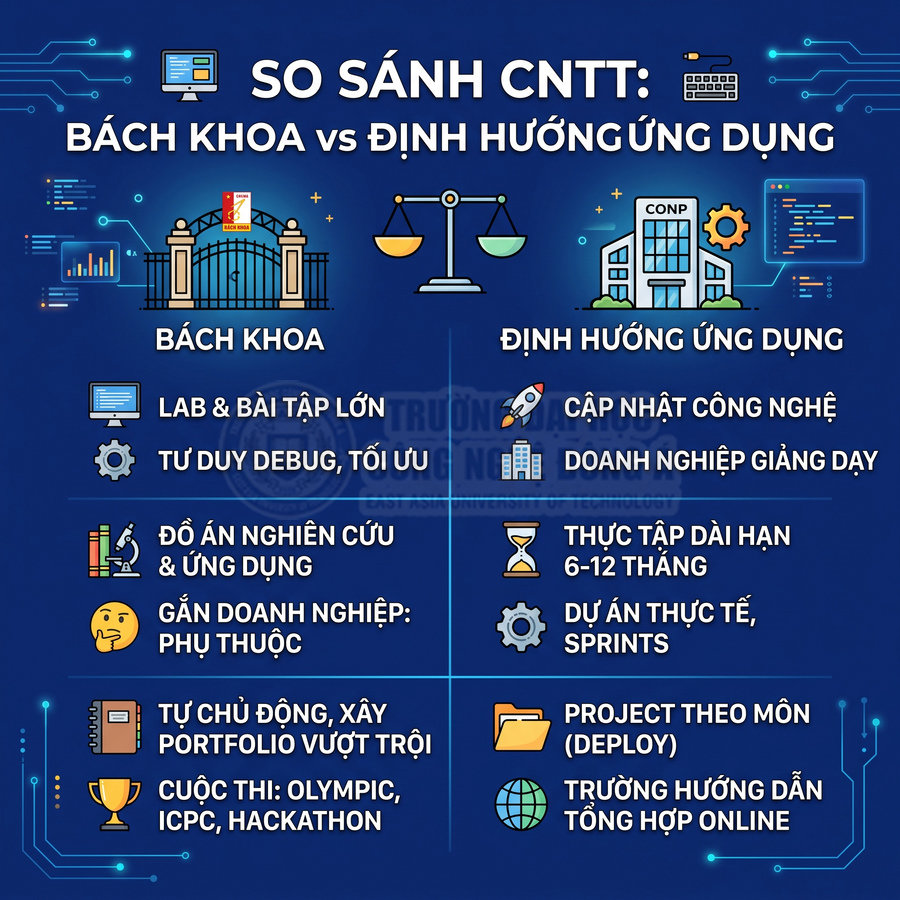 So sánh chương trình học CNTT Bách khoa và CNTT định hướng ứng dụng với các ưu điểm nổi bật từng bên