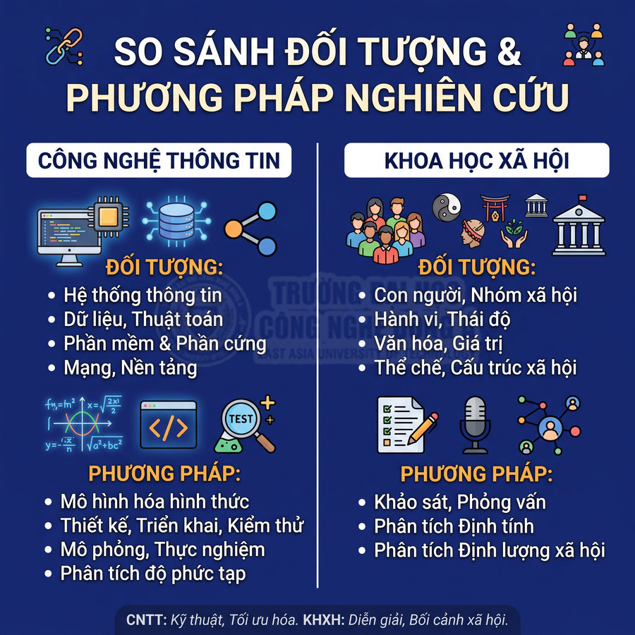 So sánh đối tượng và phương pháp nghiên cứu công nghệ thông tin và khoa học xã hội bằng tiếng Việt