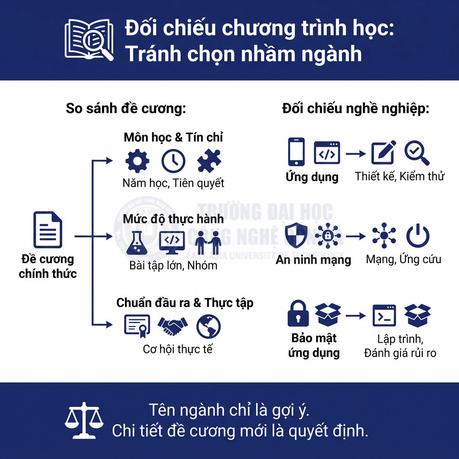 Đối chiếu đề cương môn học, mức độ thực hành, chuẩn đầu ra và nghề nghiệp để tránh chọn nhầm ngành