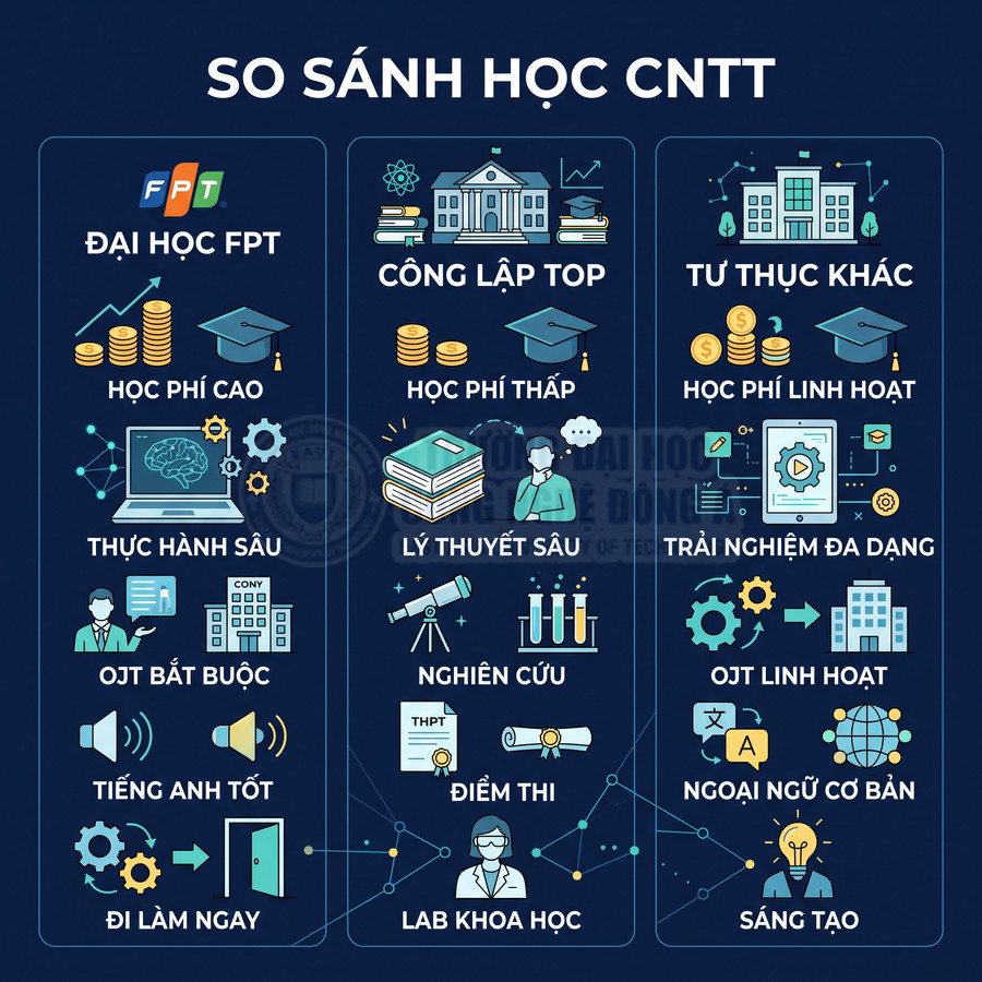 So sánh học CNTT giữa Đại học FPT, trường công lập top và trường tư thục khác với các ưu điểm nổi bật