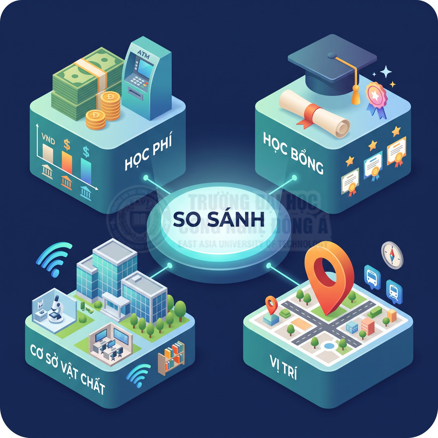 So sánh học phí học bổng cơ sở vật chất và vị trí trường đại học cho thí sinh lựa chọn