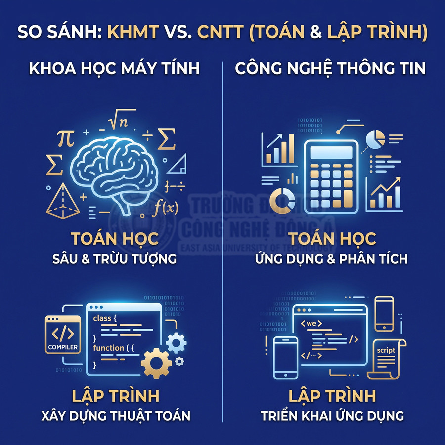 So sánh khoa học máy tính và công nghệ thông tin về toán học và lập trình trong tuyển sinh đại học
