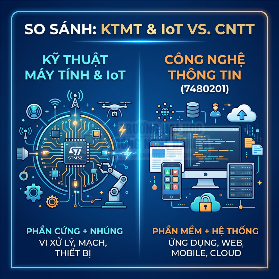 So sánh ngành Kỹ thuật máy tính và IoT với Công nghệ thông tin qua đồ họa phần cứng và phần mềm