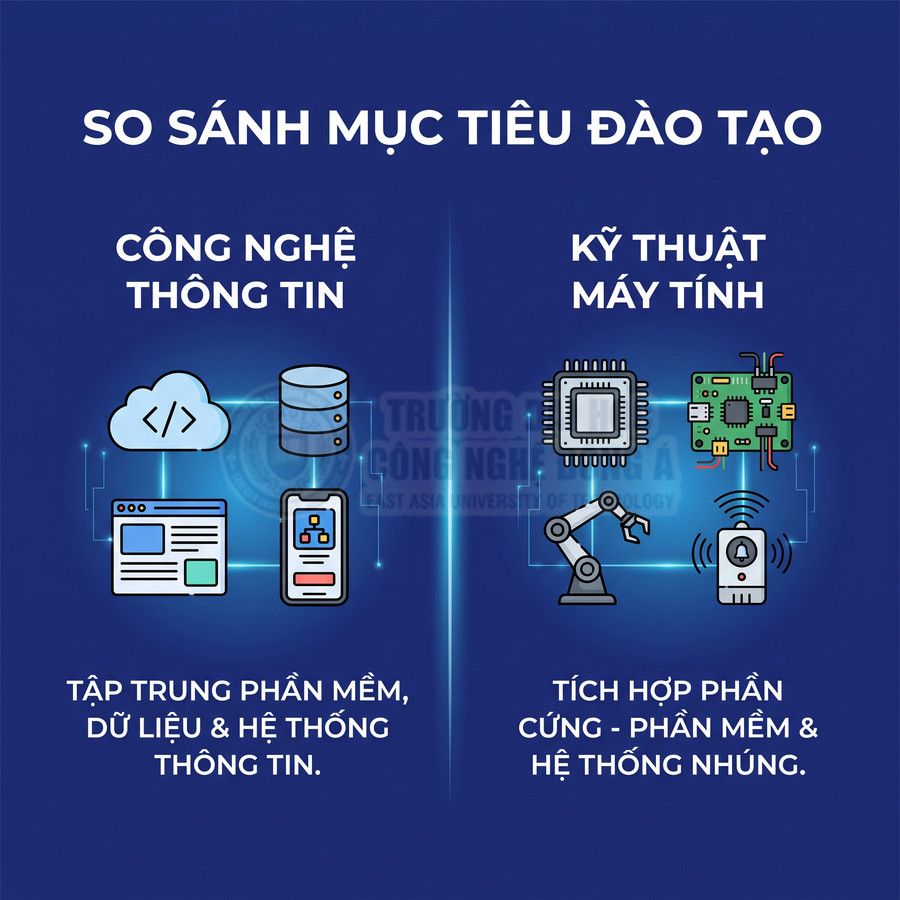 So sánh mục tiêu đào tạo ngành Công nghệ thông tin và Kỹ thuật máy tính với các biểu tượng minh họa