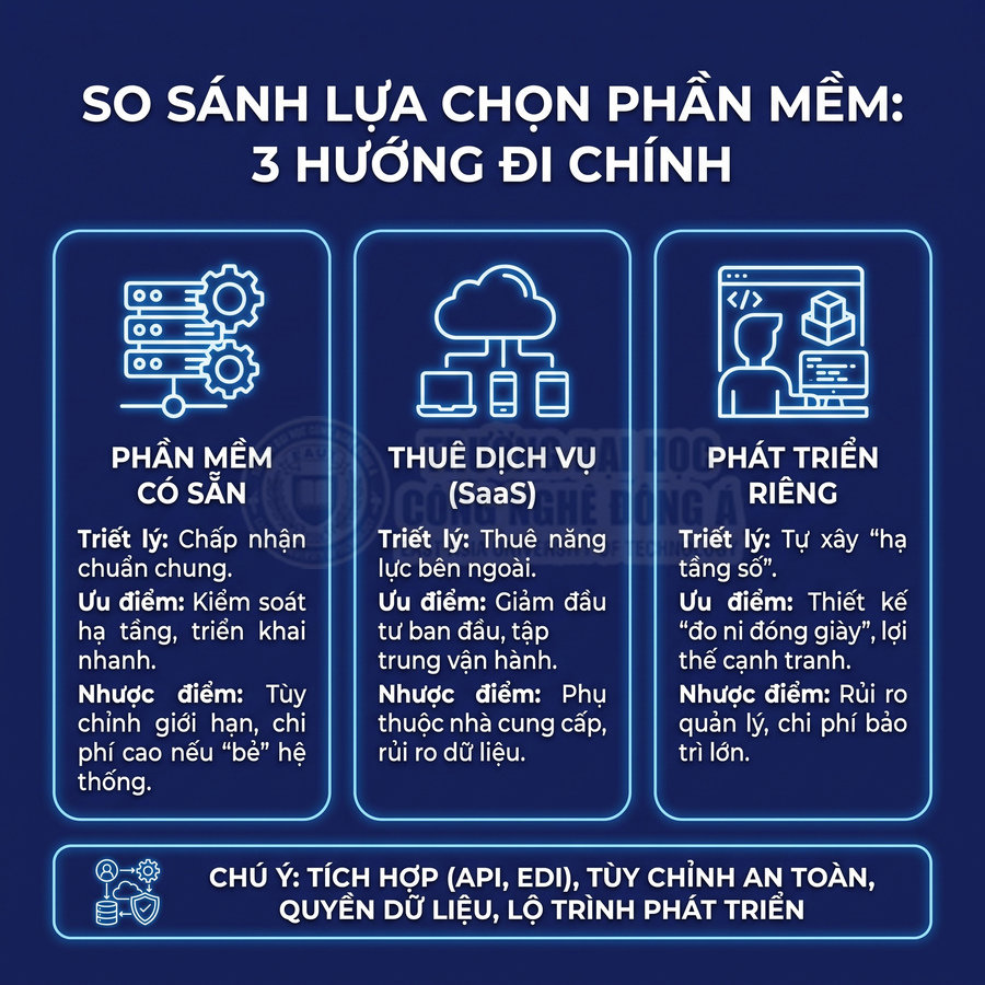 So sánh ba lựa chọn phần mềm: phần mềm có sẵn, thuê dịch vụ SaaS và phát triển riêng