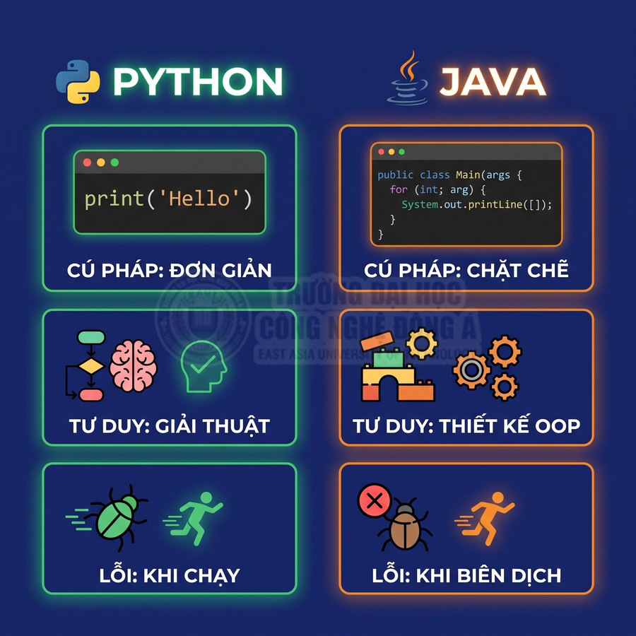 So sánh ngôn ngữ lập trình Python và Java về cú pháp, tư duy lập trình và loại lỗi thường gặp
