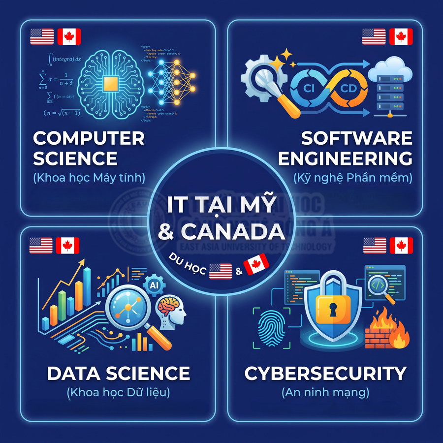 Ngành IT du học Mỹ và Canada gồm Computer Science, Software Engineering, Data Science, Cybersecurity