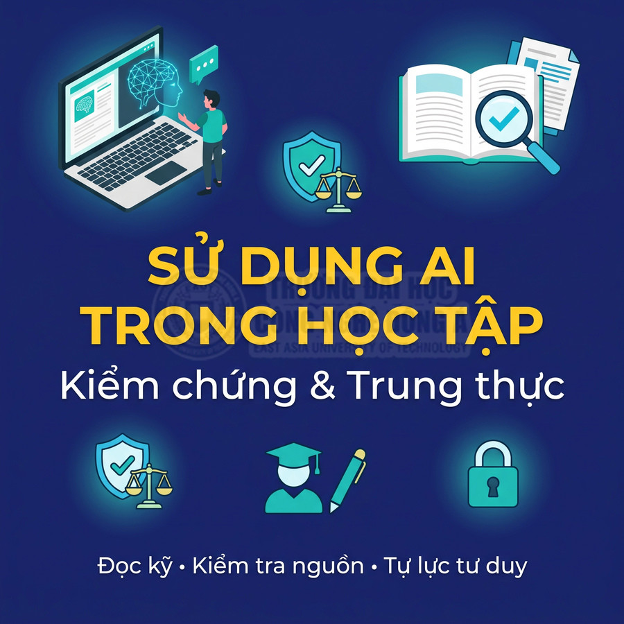 Nội dung về sử dụng AI trong học tập, nhấn mạnh kiểm chứng thông tin, trung thực và tư duy độc lập
