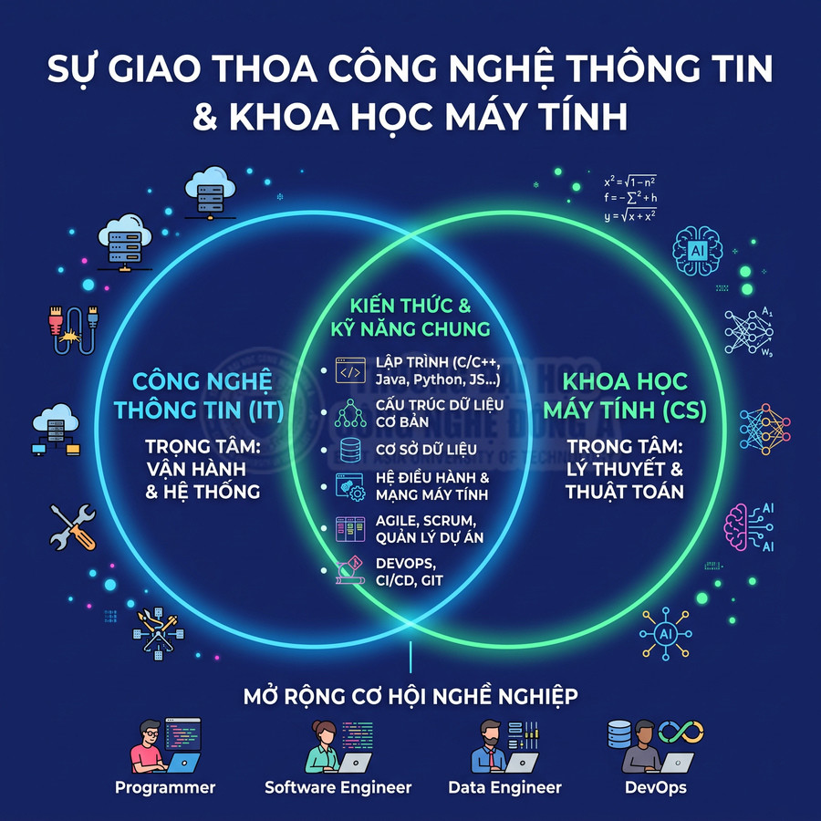 So sánh giao thoa giữa công nghệ thông tin IT và khoa học máy tính CS cùng các kỹ năng chung và cơ hội nghề nghiệp
