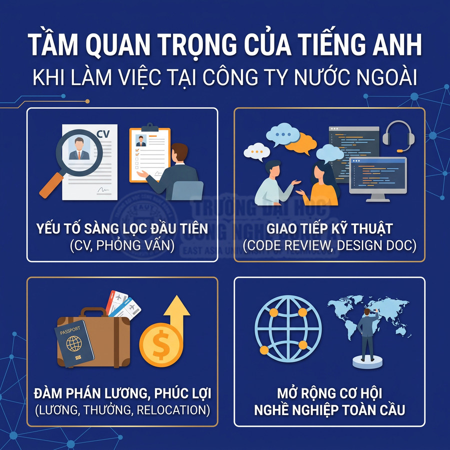 Infographic tầm quan trọng của tiếng Anh khi làm việc tại công ty nước ngoài trong tuyển dụng và phát triển sự nghiệp