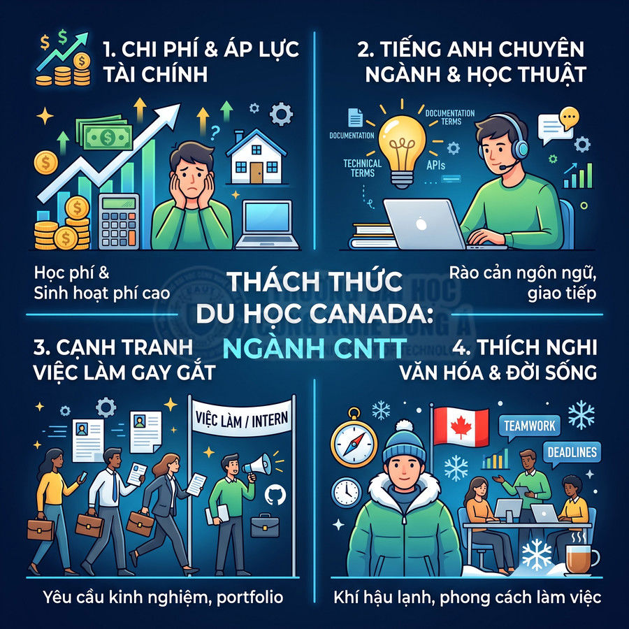 Thách thức du học Canada ngành CNTT về chi phí, tiếng Anh, cạnh tranh việc làm và thích nghi văn hóa đời sống