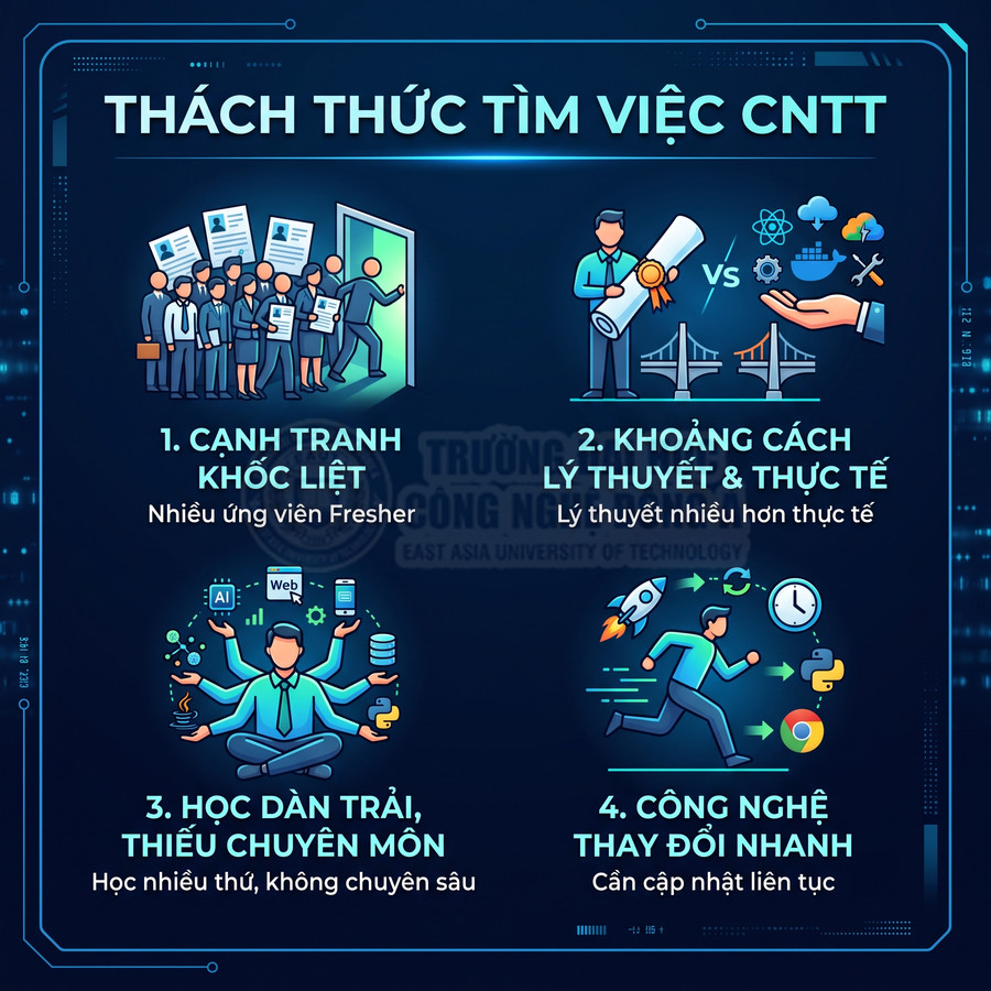 Thách thức tìm việc ngành CNTT cho sinh viên mới ra trường với cạnh tranh cao và công nghệ thay đổi nhanh