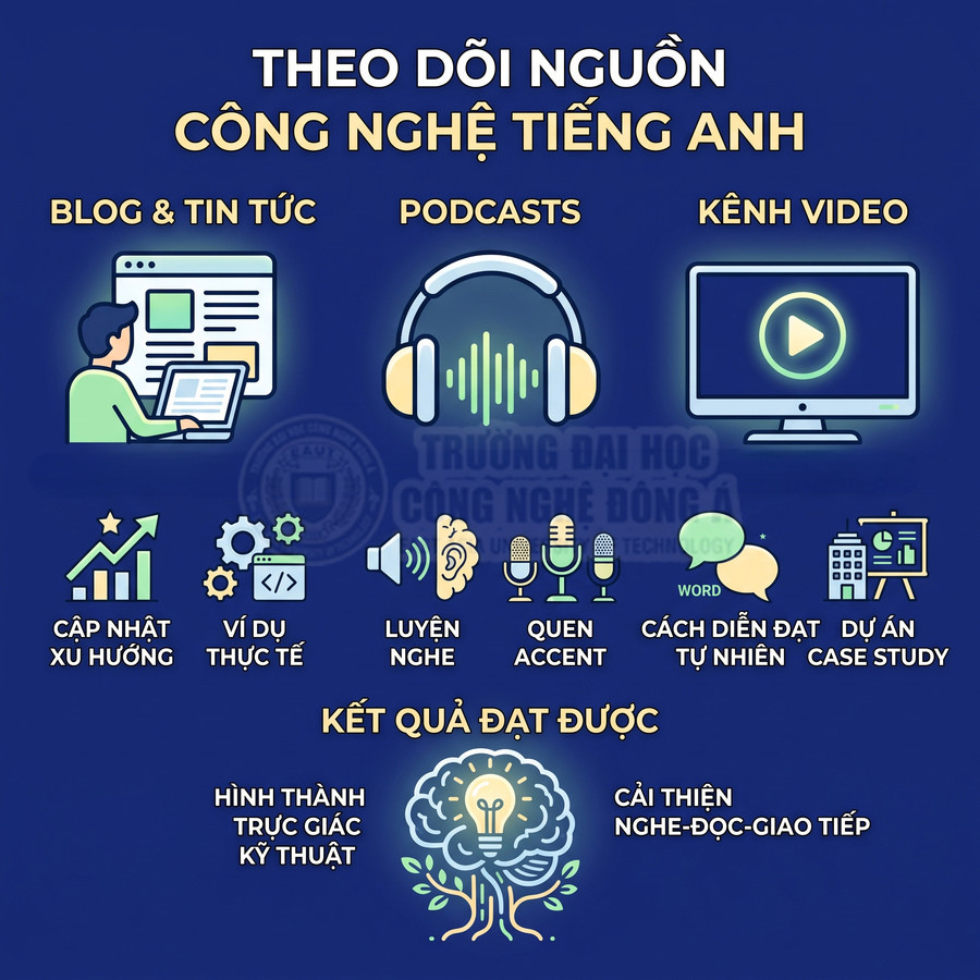 Hướng dẫn theo dõi blog podcast video công nghệ tiếng Anh và lợi ích cải thiện kỹ năng nghe đọc giao tiếp