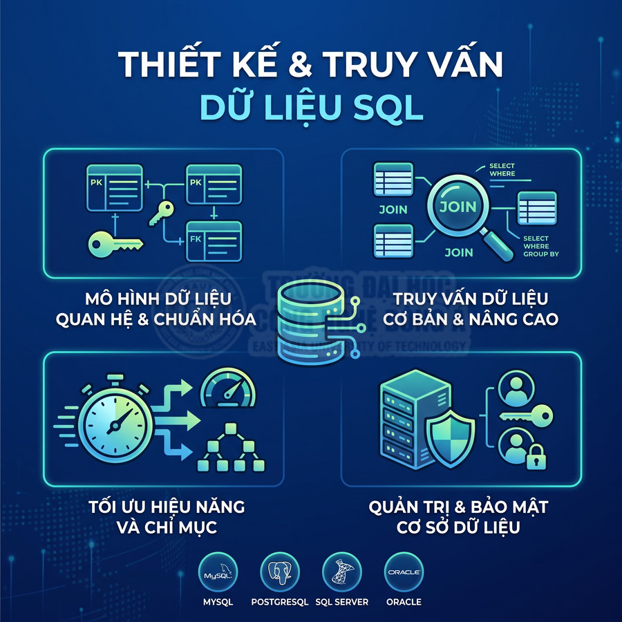 Thiết kế và truy vấn dữ liệu SQL, mô hình hóa, tối ưu hiệu năng, quản trị bảo mật cho MySQL PostgreSQL SQL Server Oracle